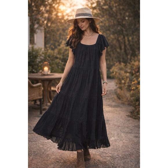 Sundance Dresses & Skirts - Sundance Greer Black Swiss Dot Embroidered Maxi Cotton Medium Bohemian